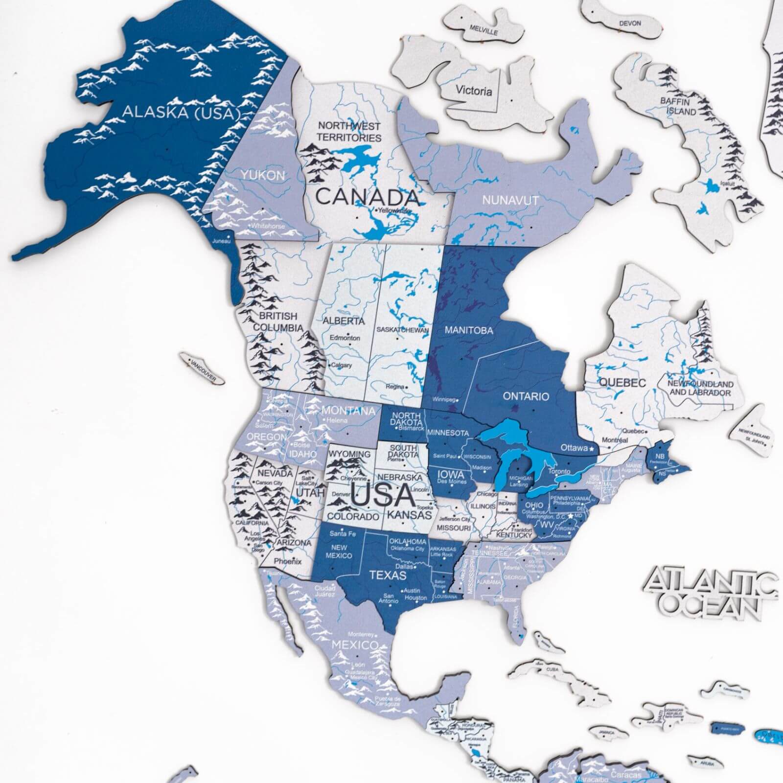 3D Wooden World Map Aqua - Image 5