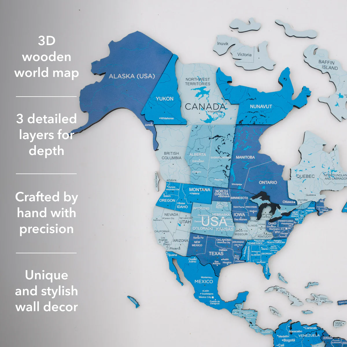 3D Wooden World Map Azure - Image 11