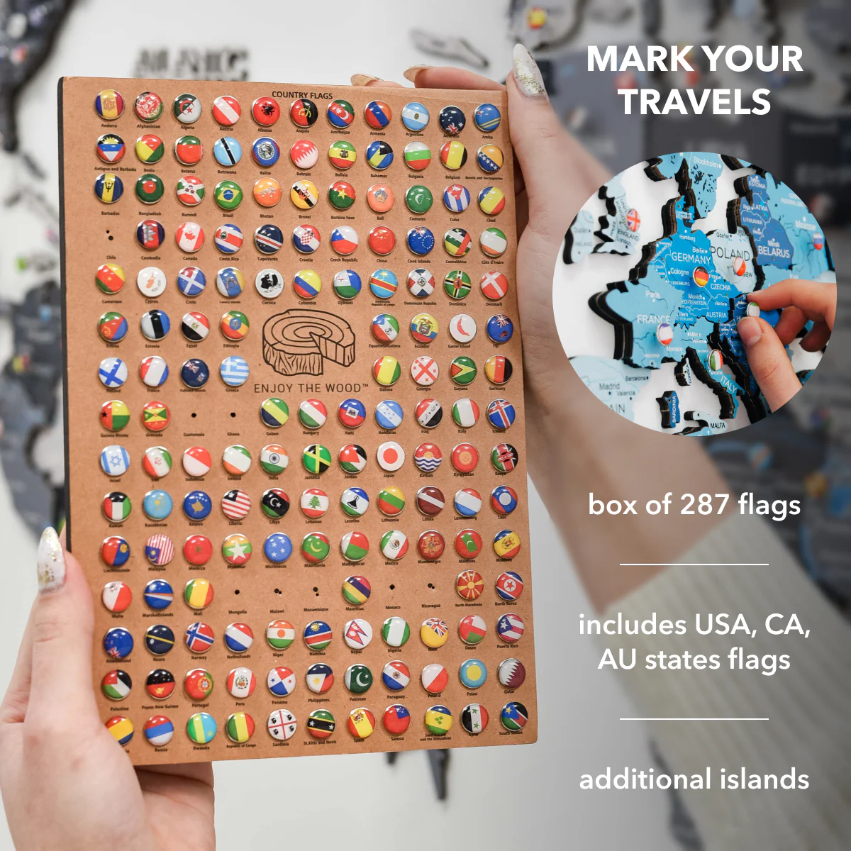 3D Wooden World Map Azure - Image 12