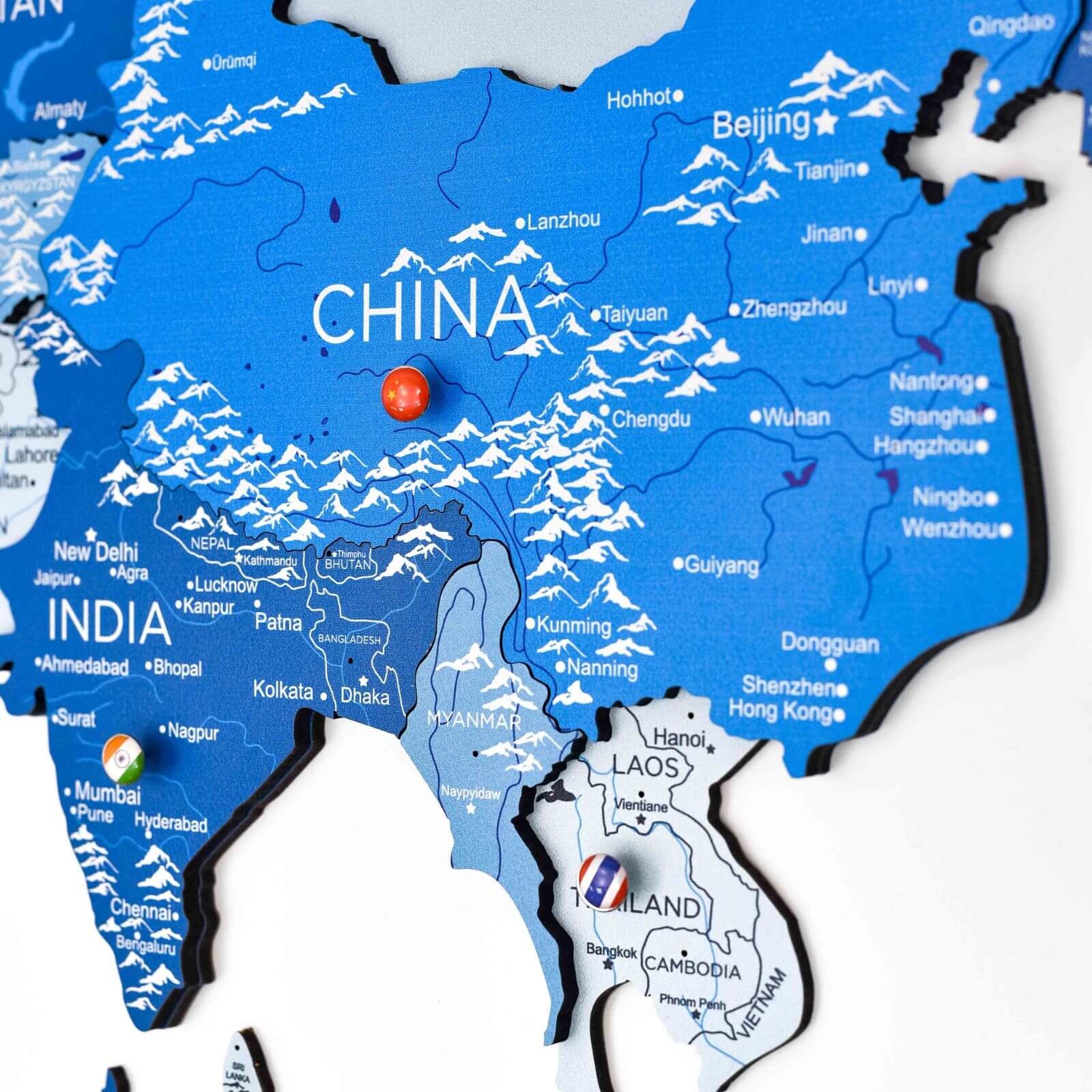 3D Wooden World Map Azure - Image 5