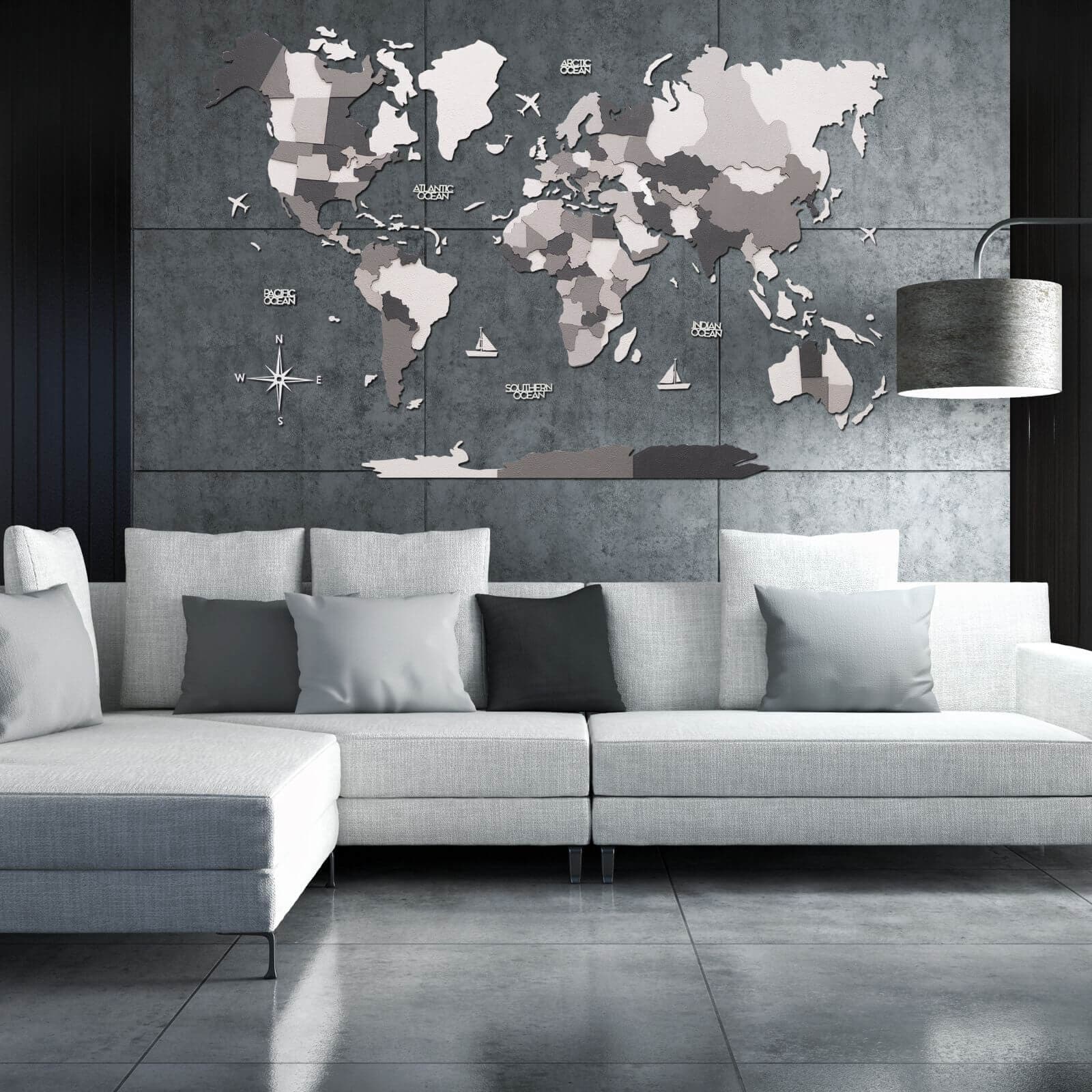 3D Wooden World Map Concrete - Image 10