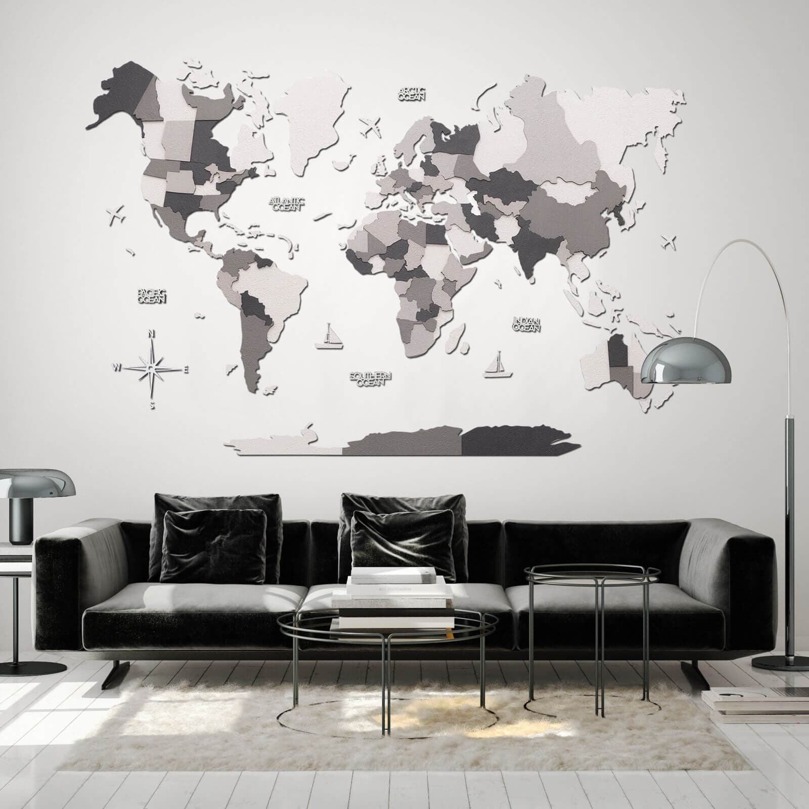 3D Wooden World Map Concrete - Image 5