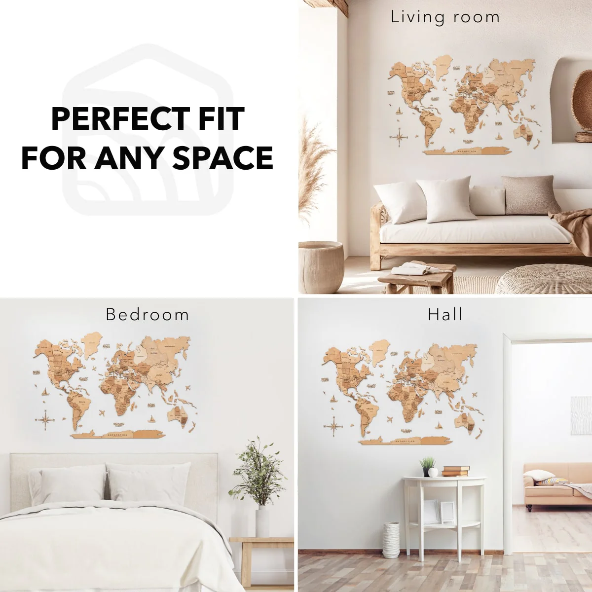 3D Wooden World Map Gold - Image 12