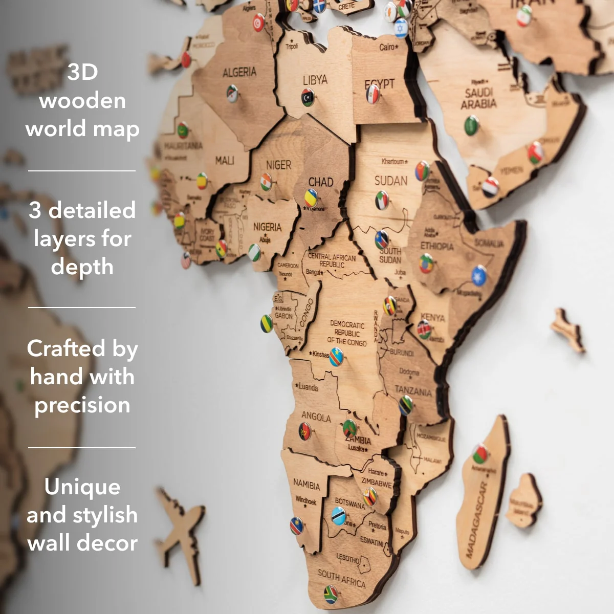 3D Wooden World Map Gold - Image 14