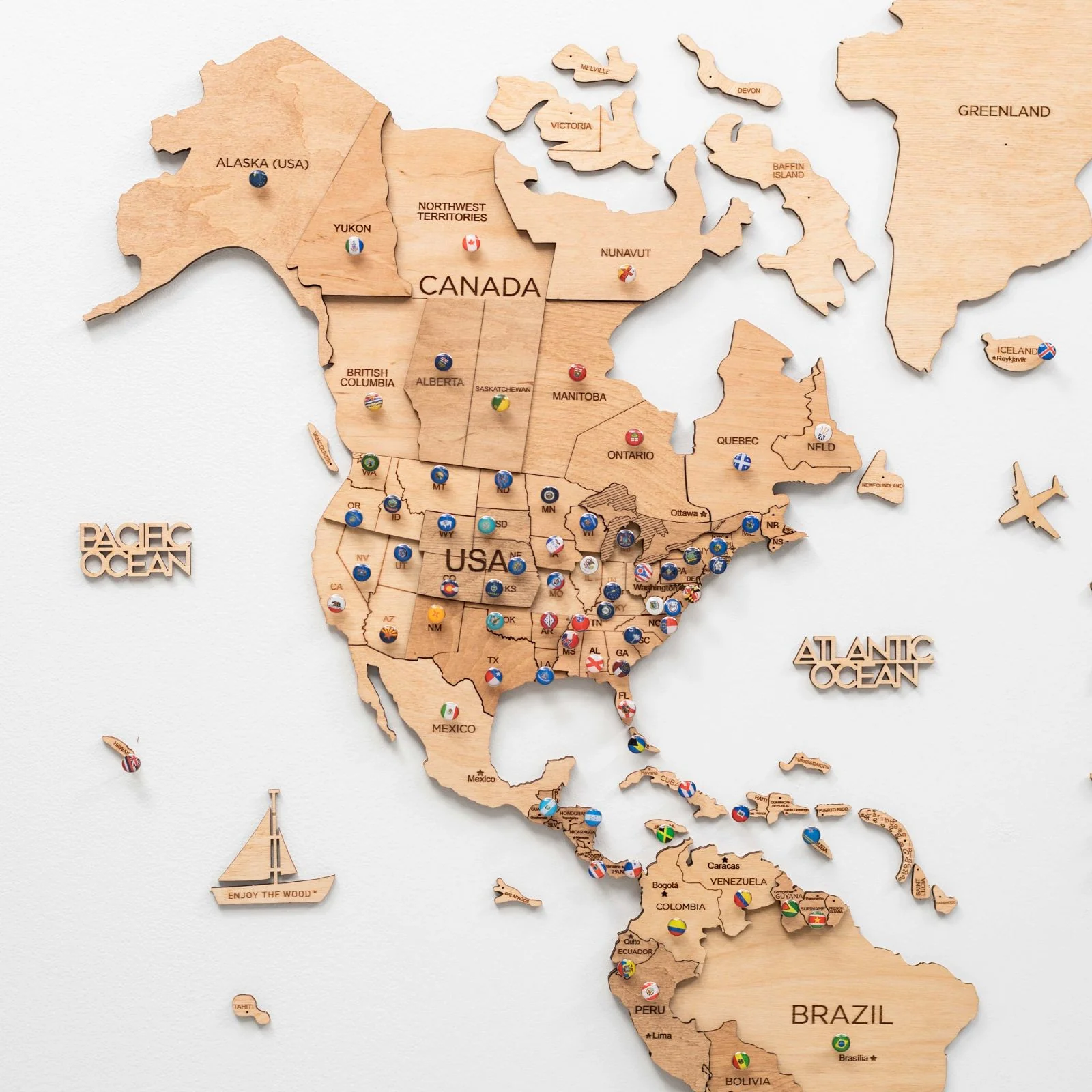 3D Wooden World Map Gold - Image 7