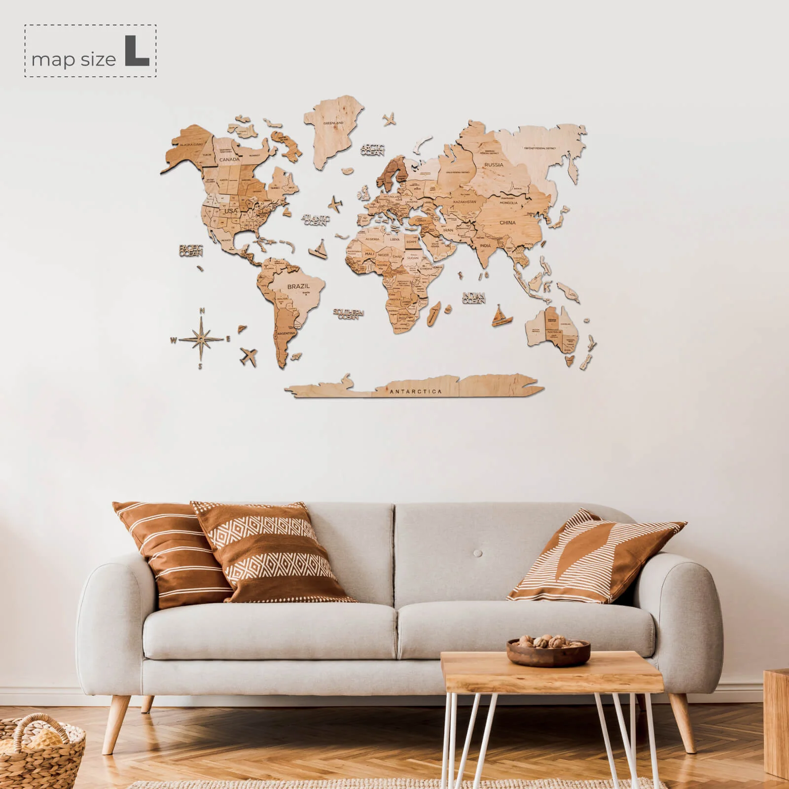 3D Wooden World Map Gold - Image 8