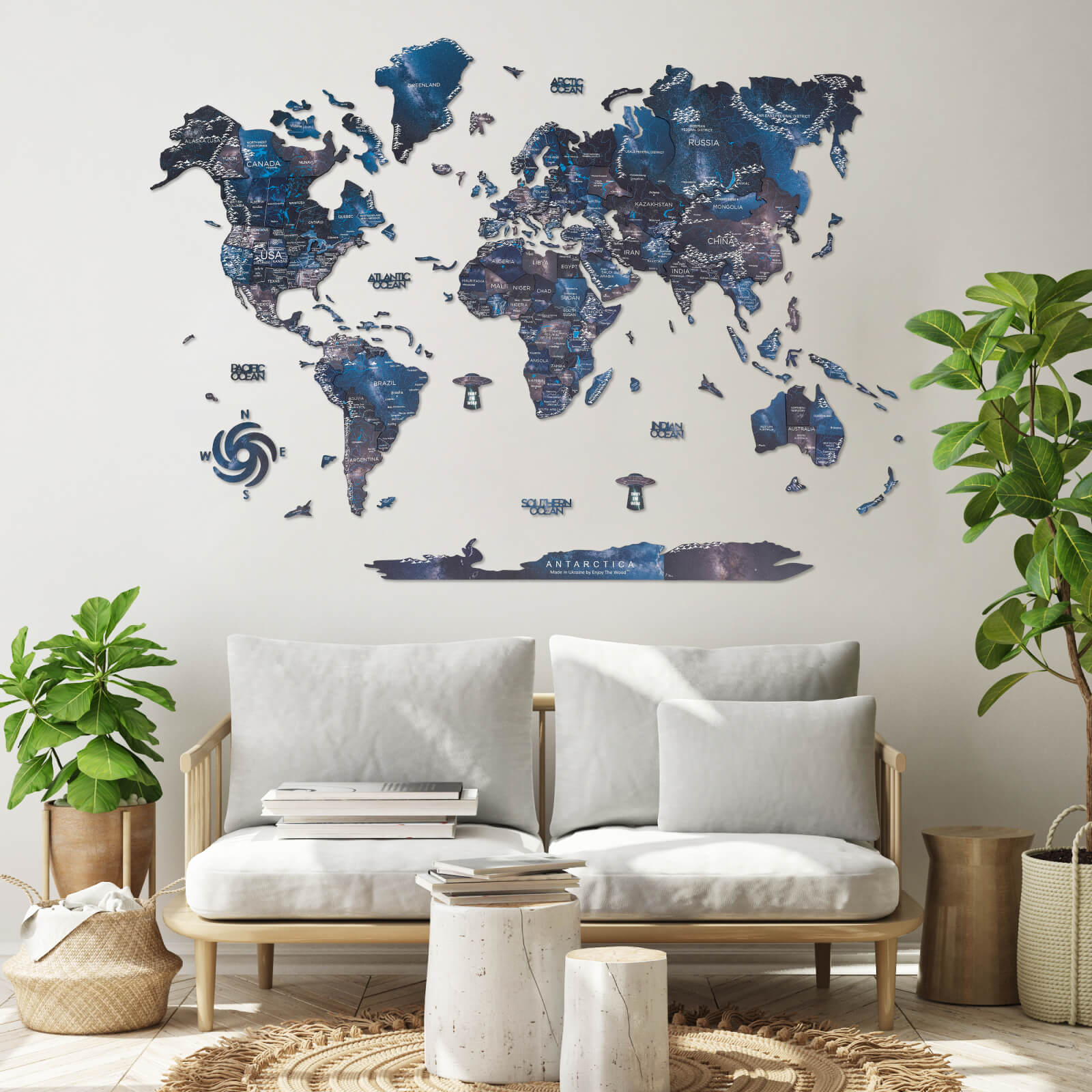3D Wooden World Map Space - Image 9