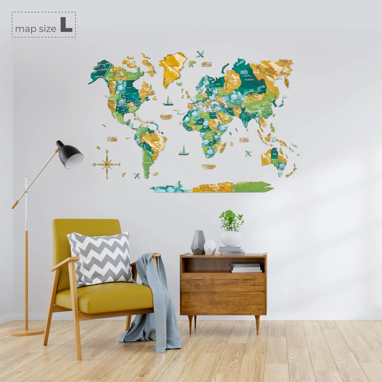 3D Wooden World Map Surface - Image 10