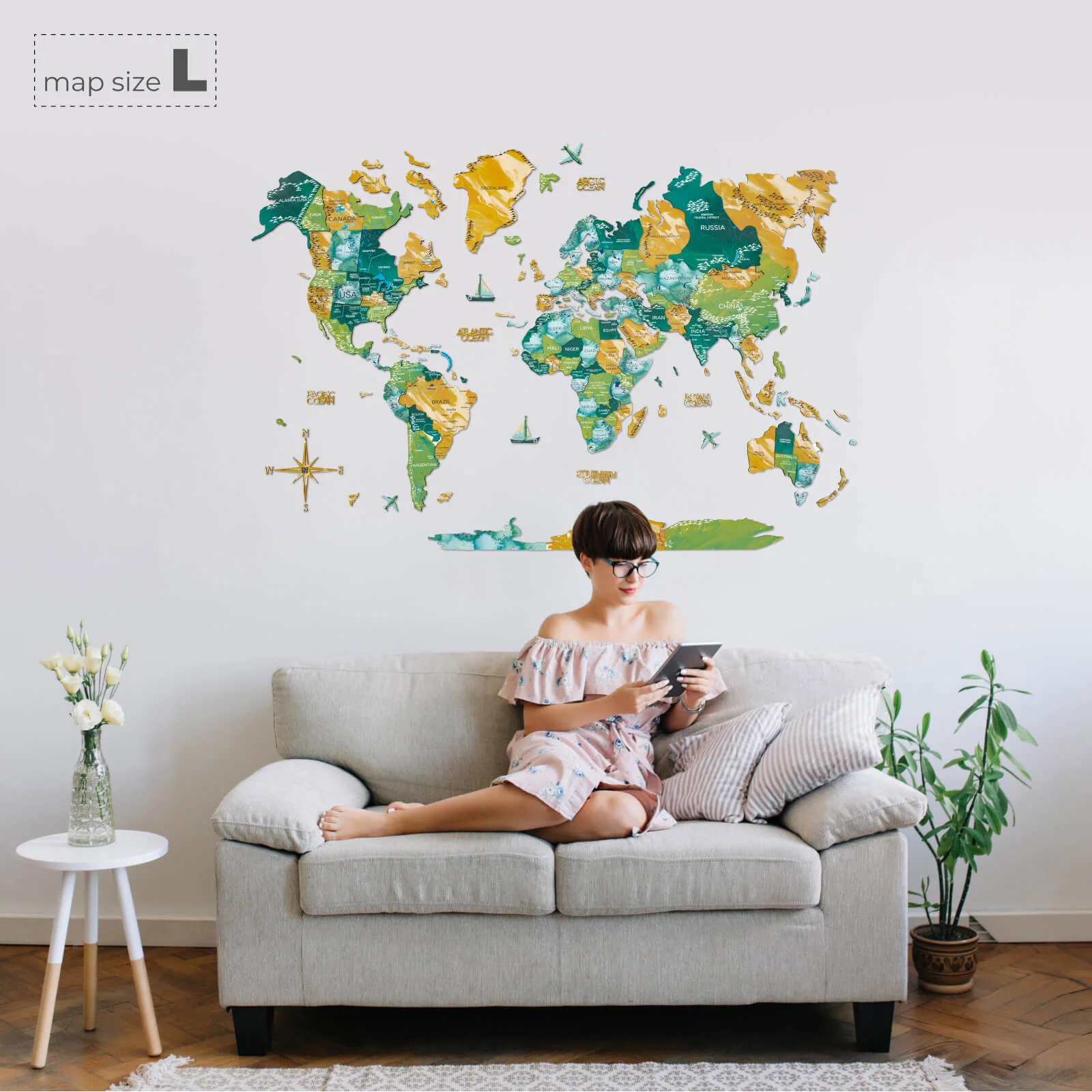 3D Wooden World Map Surface - Image 3