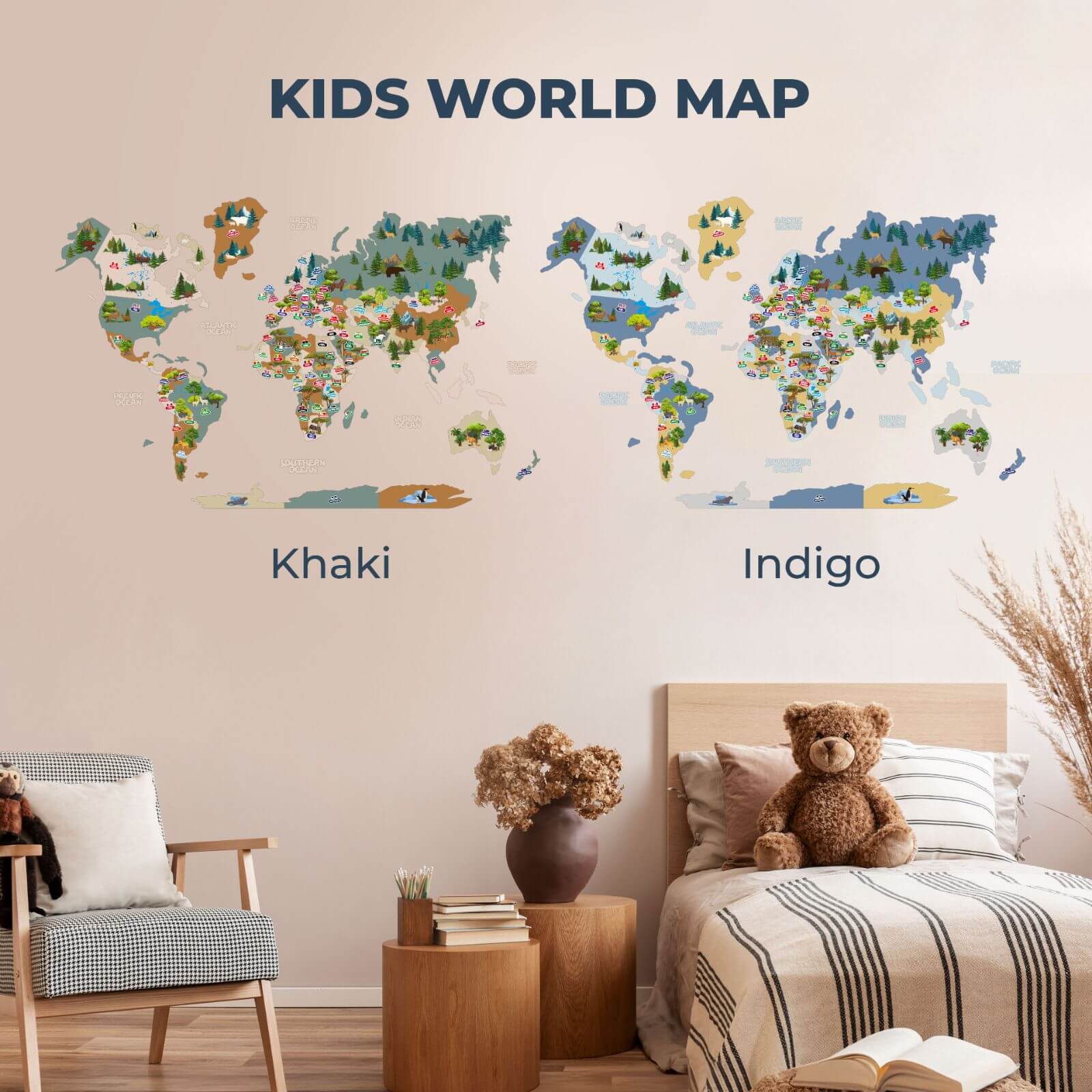Kids World Map Khaki - Image 3