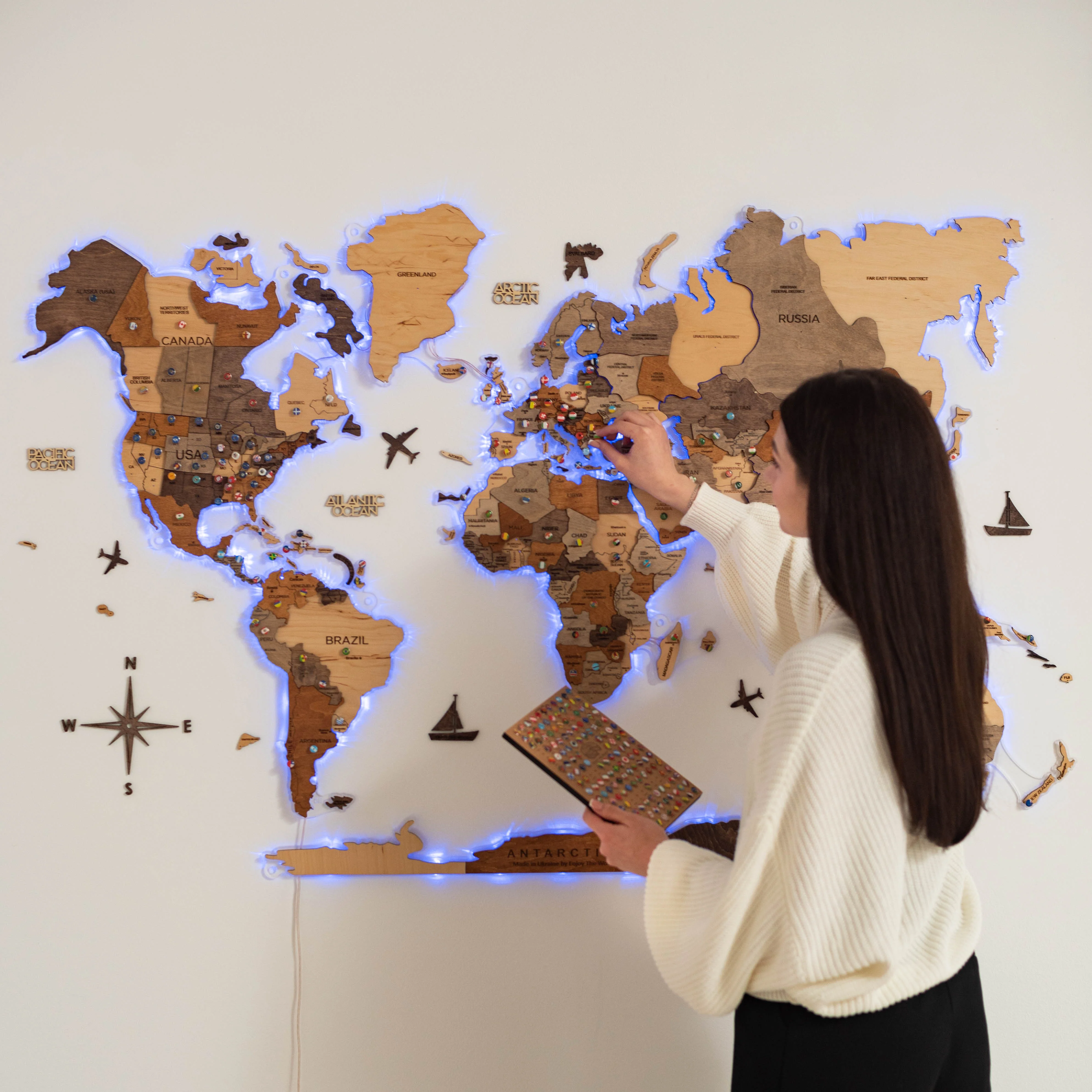 3D LED Wooden World Map 2.0 (with acrylic background) - Image 10