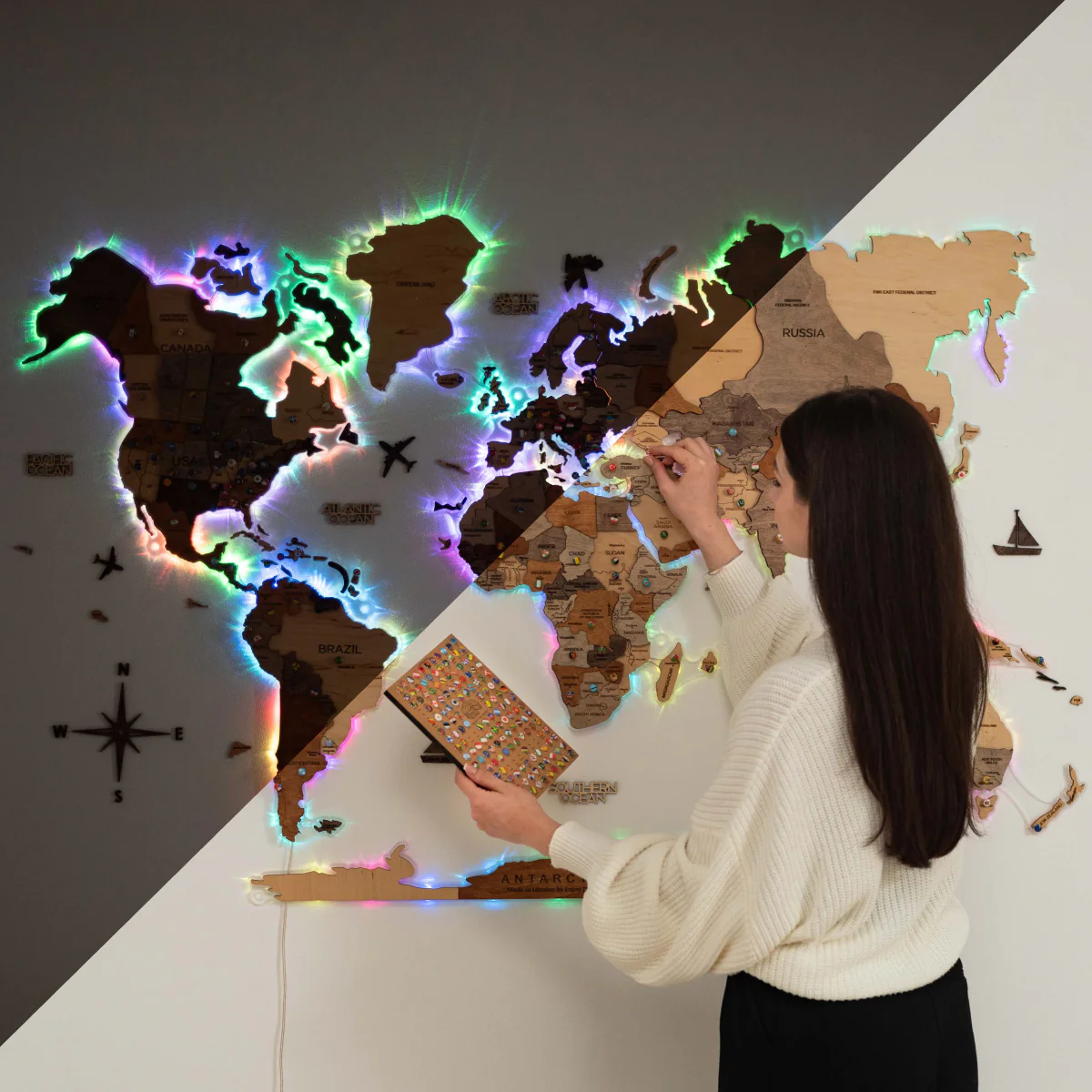 3D LED Wooden World Map 2.0 (with acrylic background) - Image 13