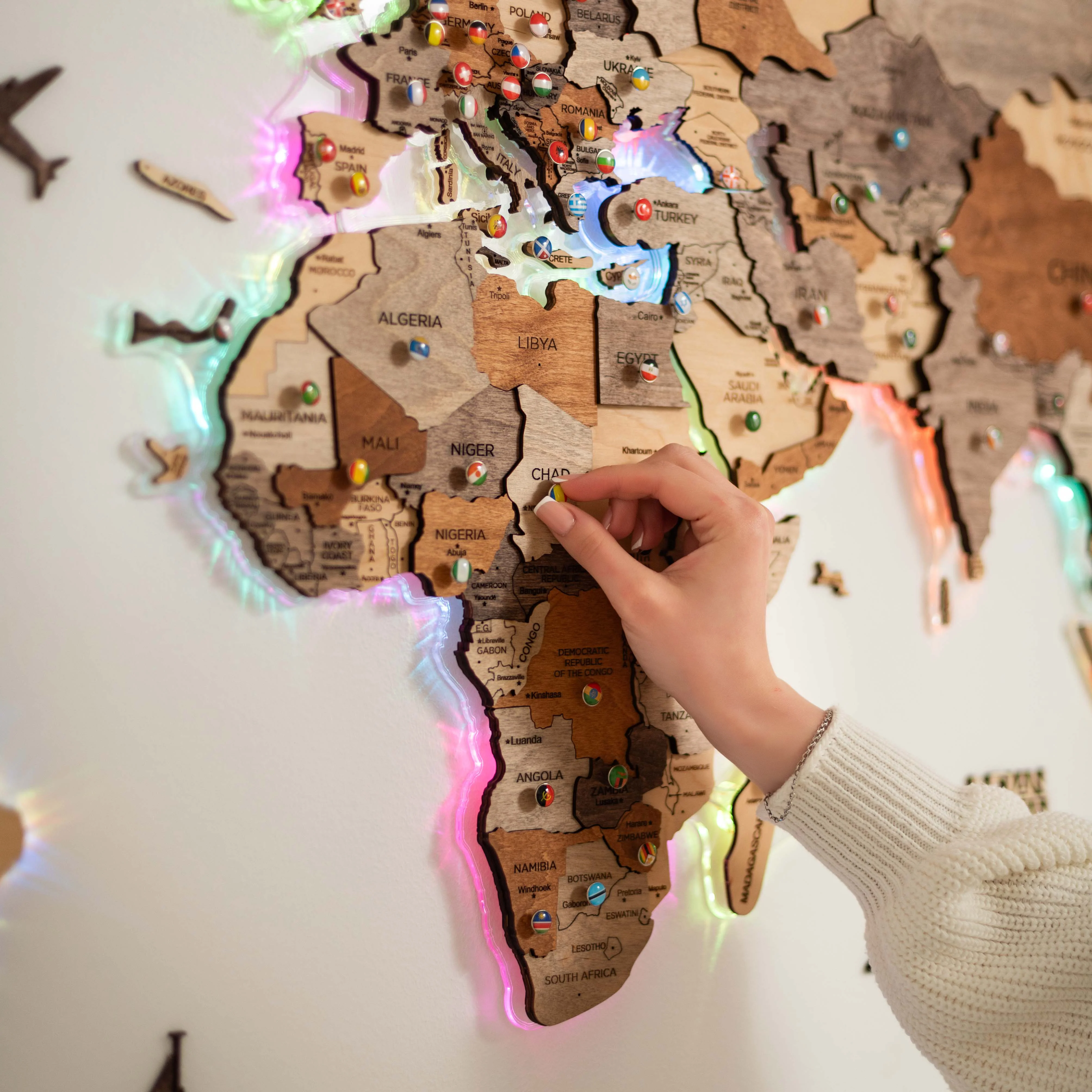 3D LED Wooden World Map 2.0 (with acrylic background) - Image 3