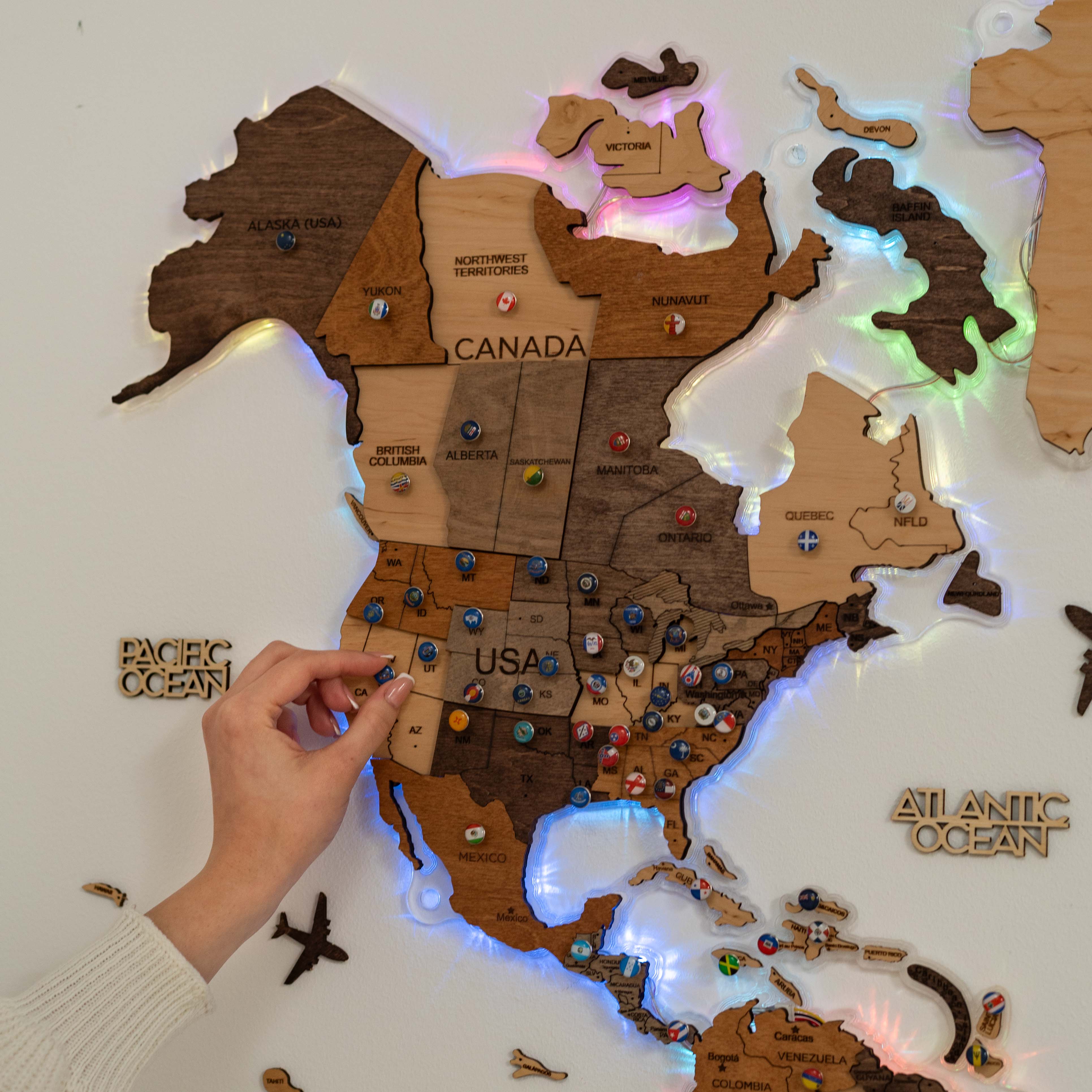 3D LED Wooden World Map 2.0 (with acrylic background) - Image 4