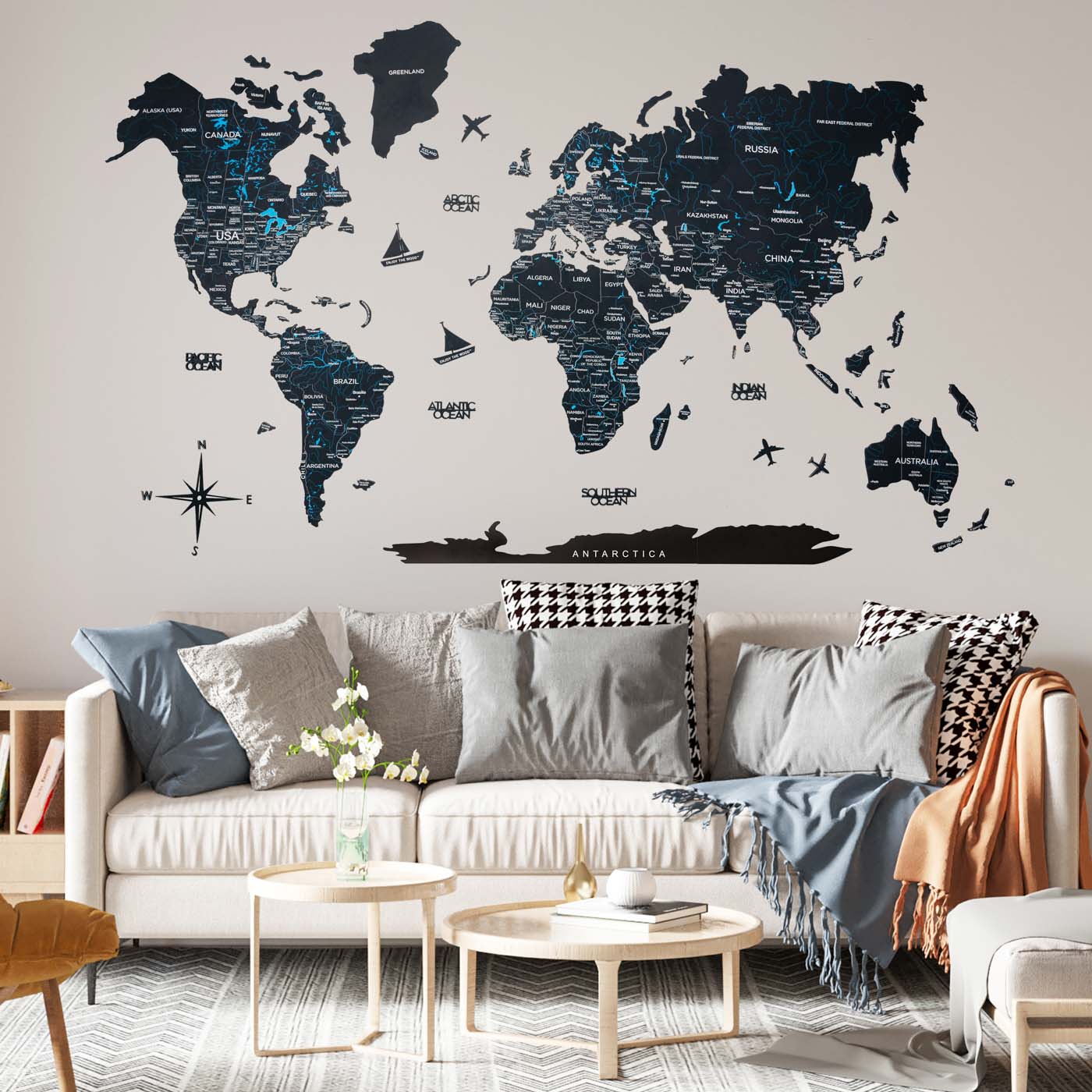 Wooden World Map Black - Image 3