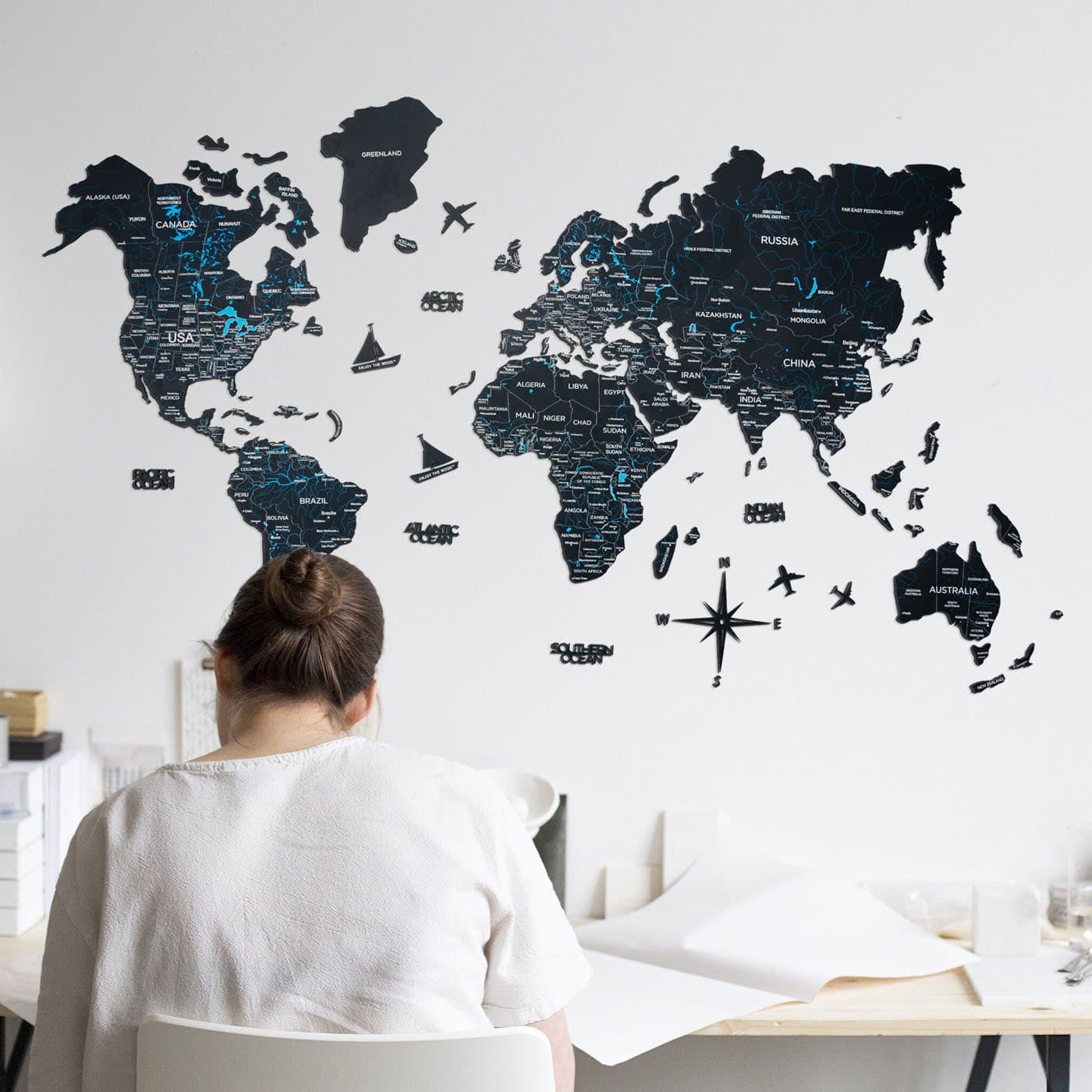 Wooden World Map Black - Image 6