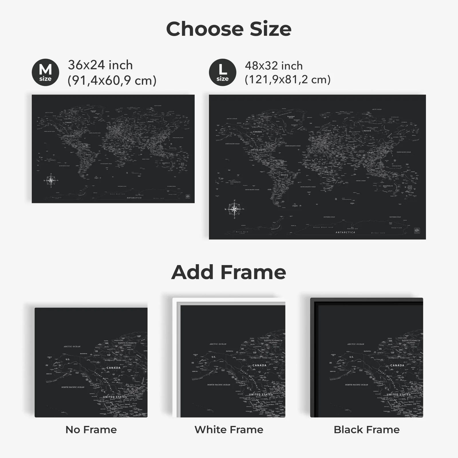 World Map on Canvas - Black - Image 11