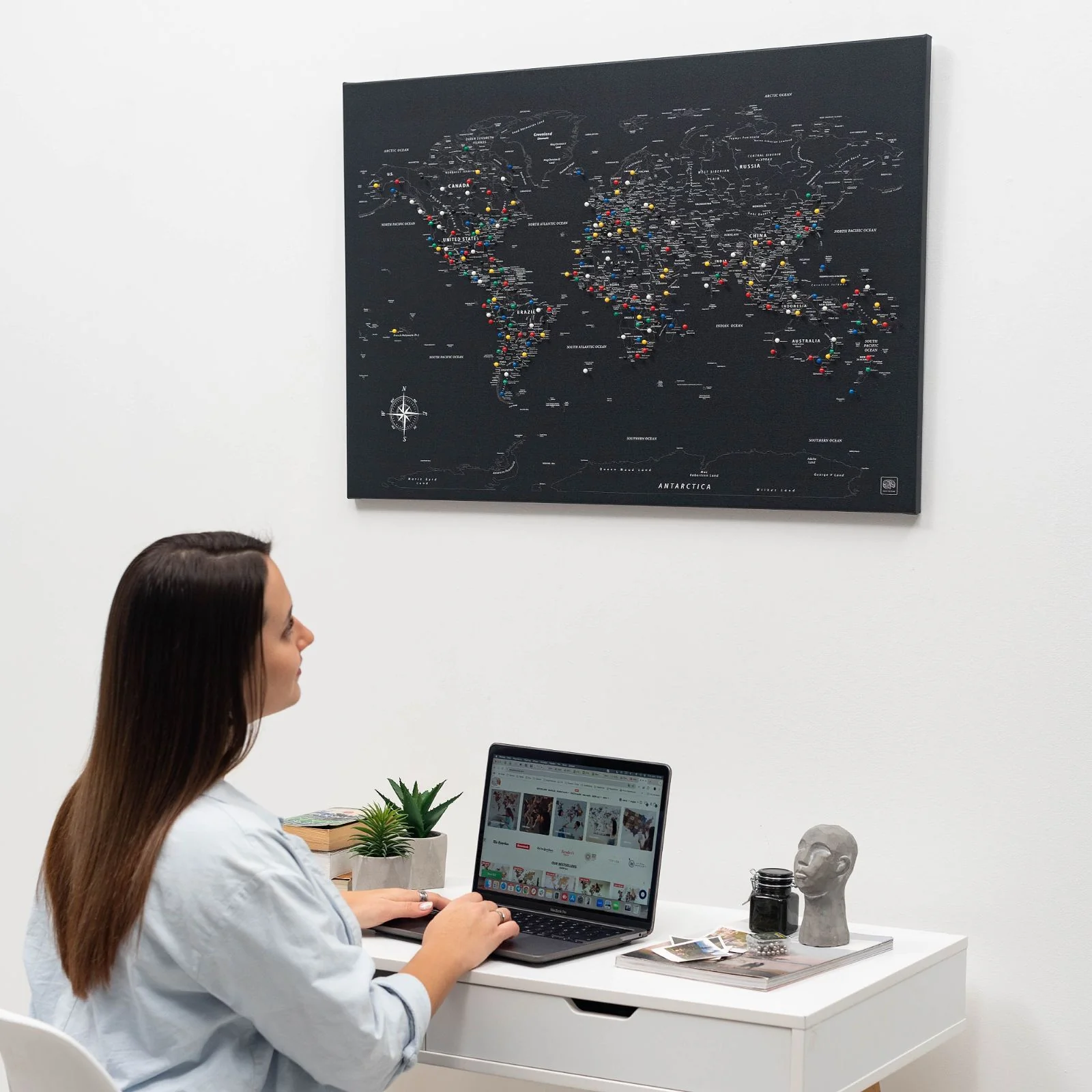 World Map on Canvas - Black - Image 4