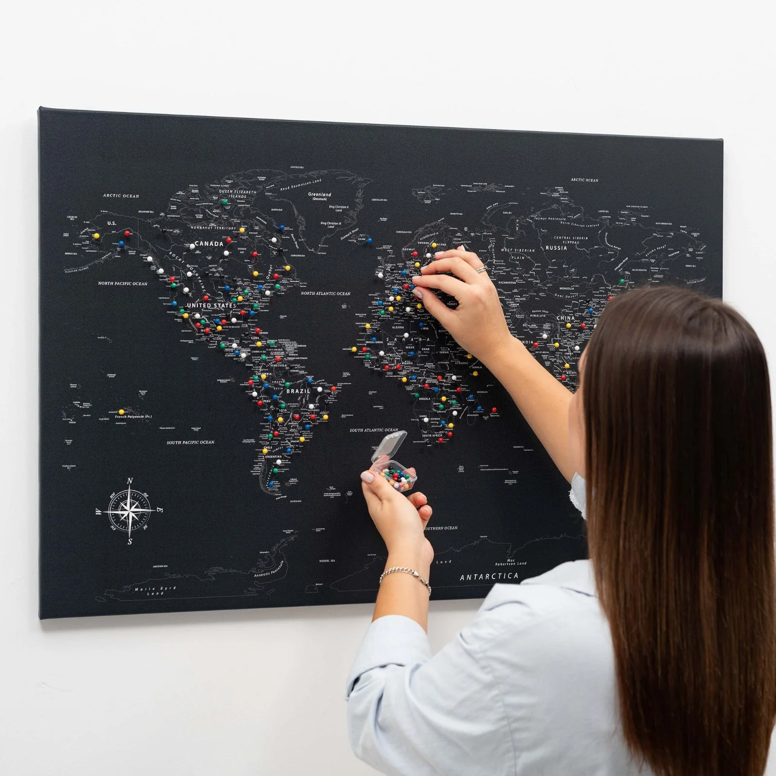 World Map on Canvas - Black - Image 6