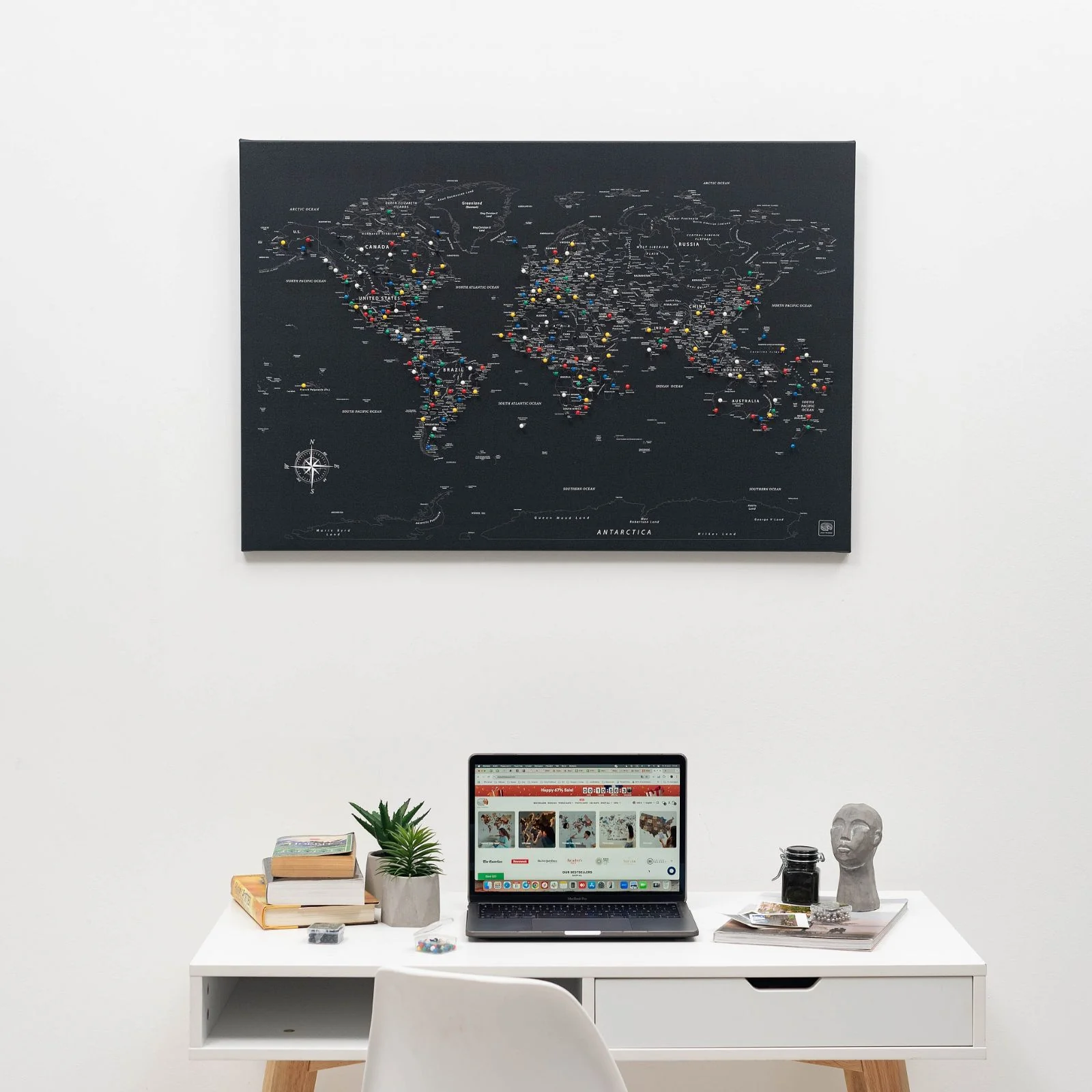 World Map on Canvas - Black - Image 8