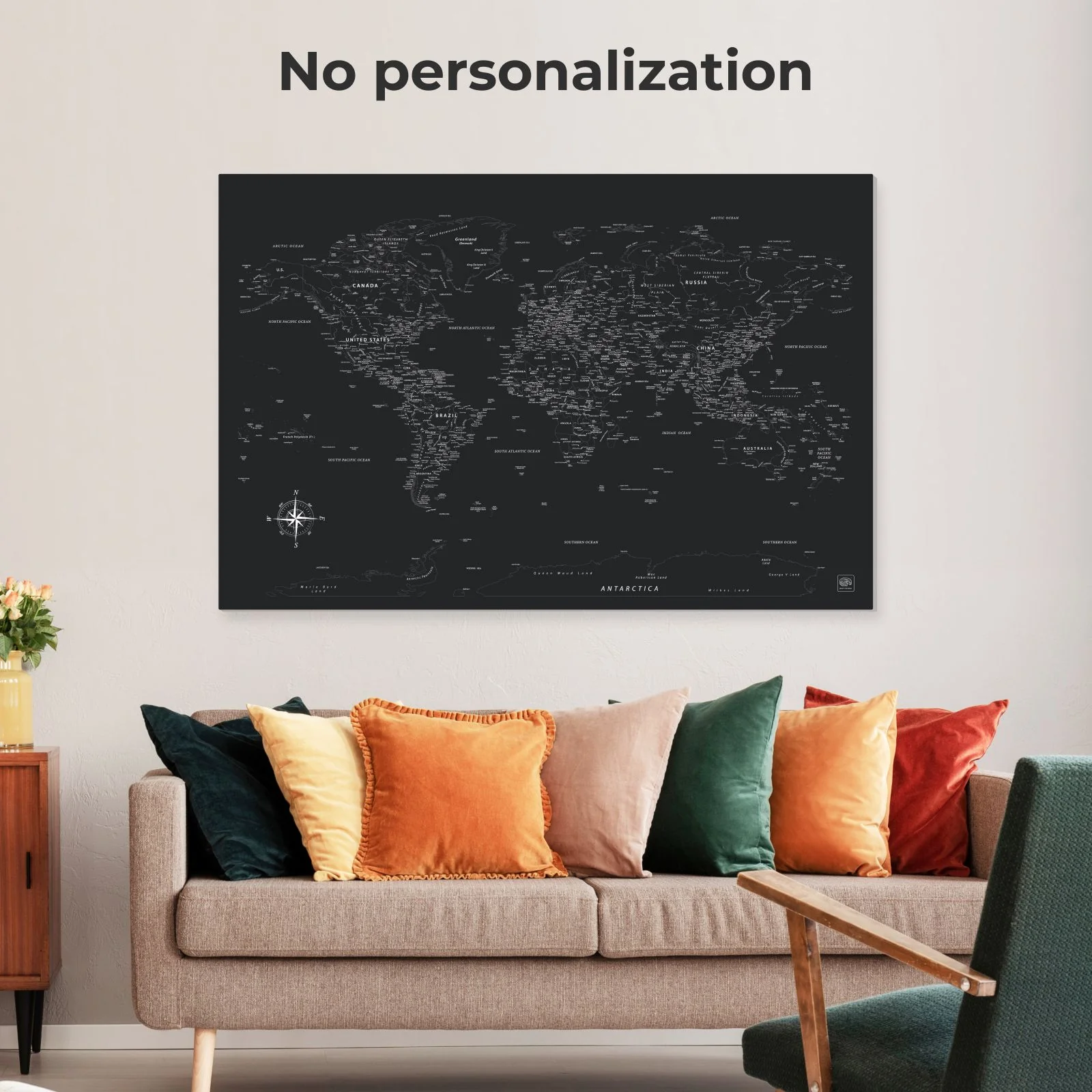 World Map on Canvas - Black - Image 9