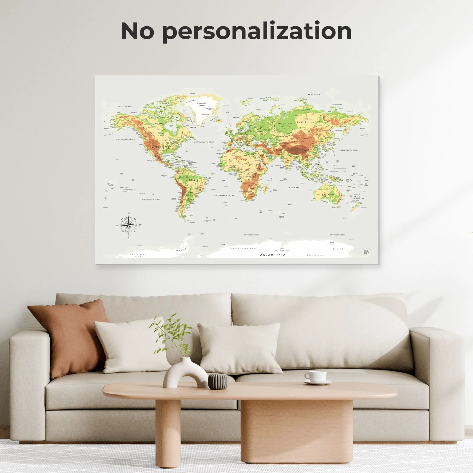 World Map on Canvas - Physical - Image 10