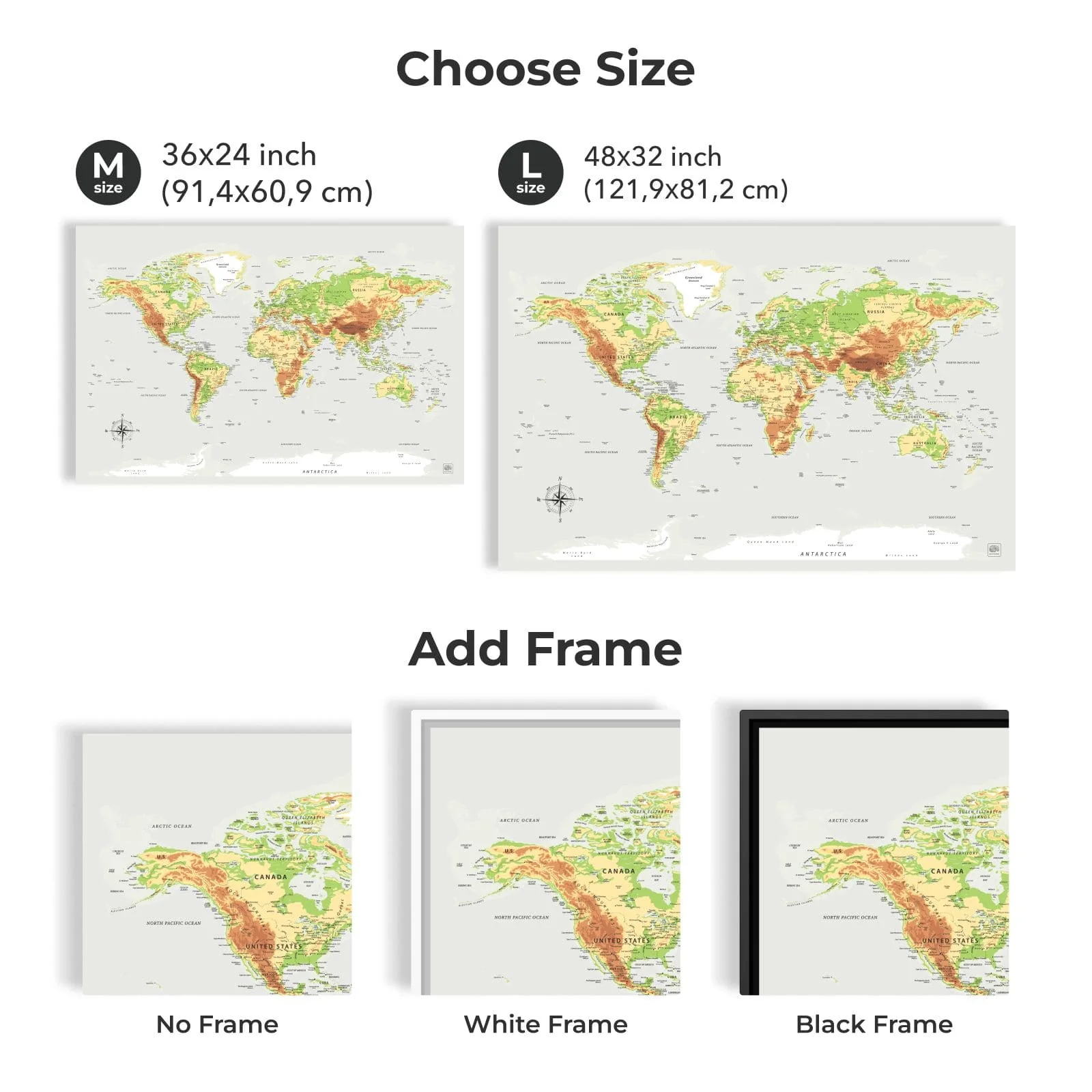 World Map on Canvas - Physical - Image 11