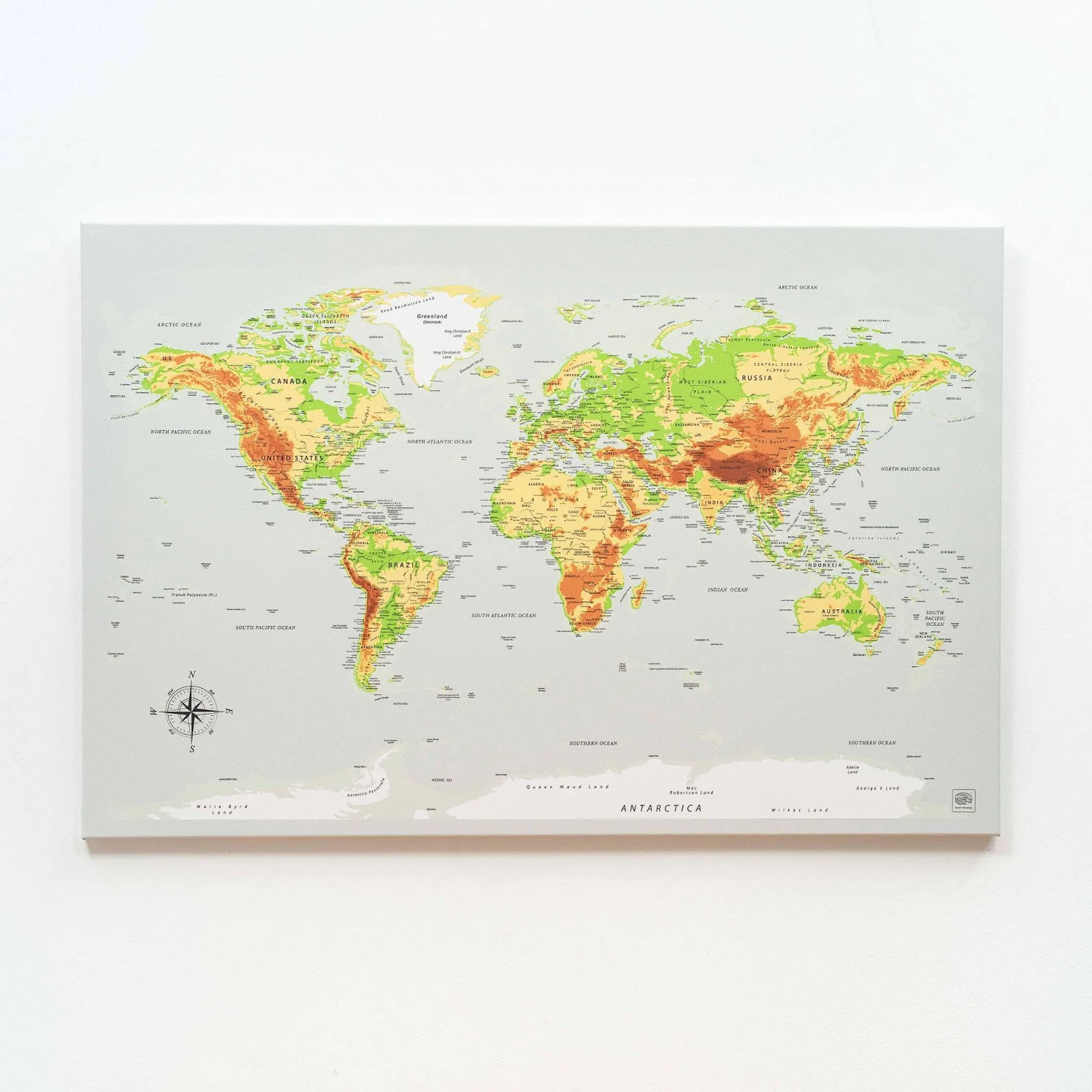 World Map on Canvas - Physical - Image 9